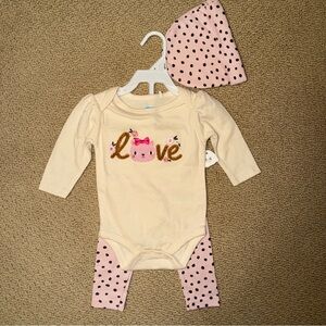 NWT Bon Bebe Cream and Pink Love Bodysuit Set